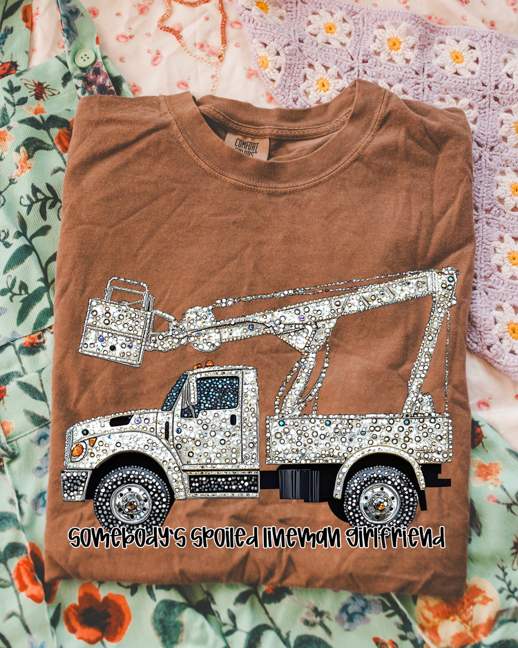 Faux Rhinestone Somebody's Spoiled Lineman Girlfriend DTF Transfer