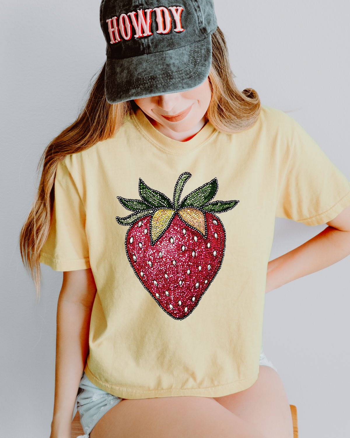 Faux Rhinestone Strawberry DTF Transfer