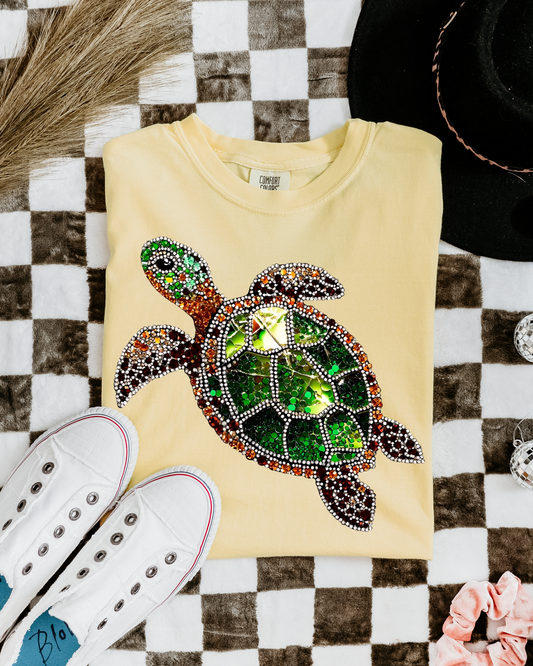 Faux Rhinestone Turtle DTF Transfer