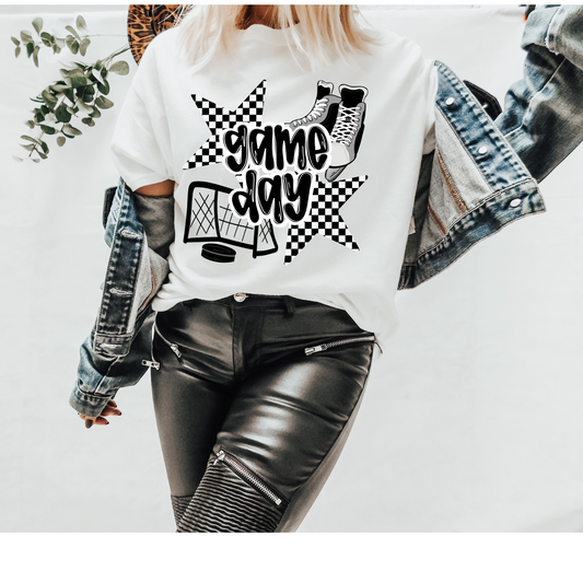 Retro Checkered Hockey Game Day DTF Transfer