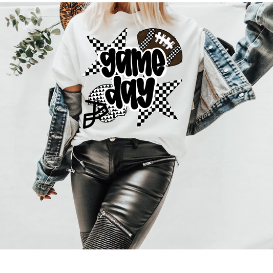 Retro Checkered Football Game Day DTF Transfer