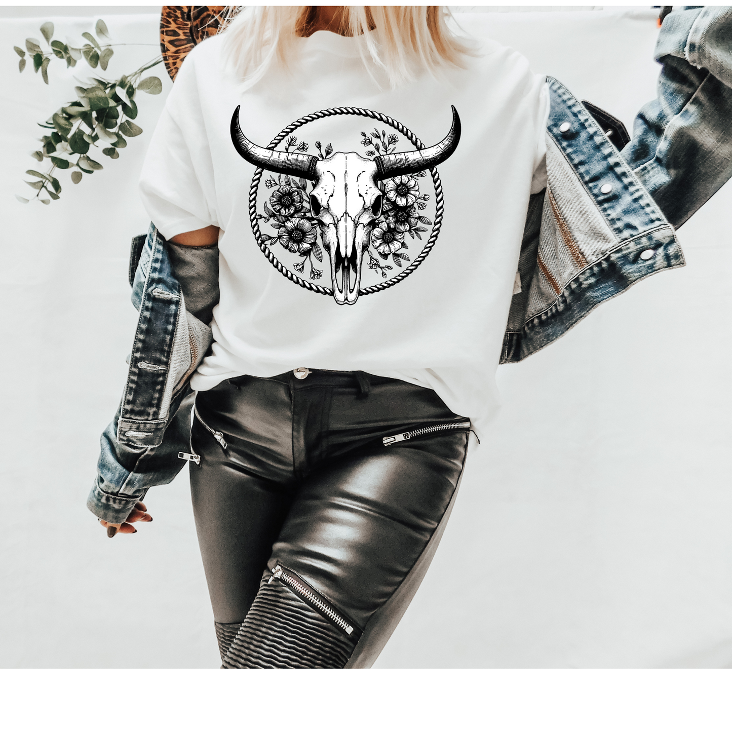 Floral Cowskull Single Color Western DTF Transfer