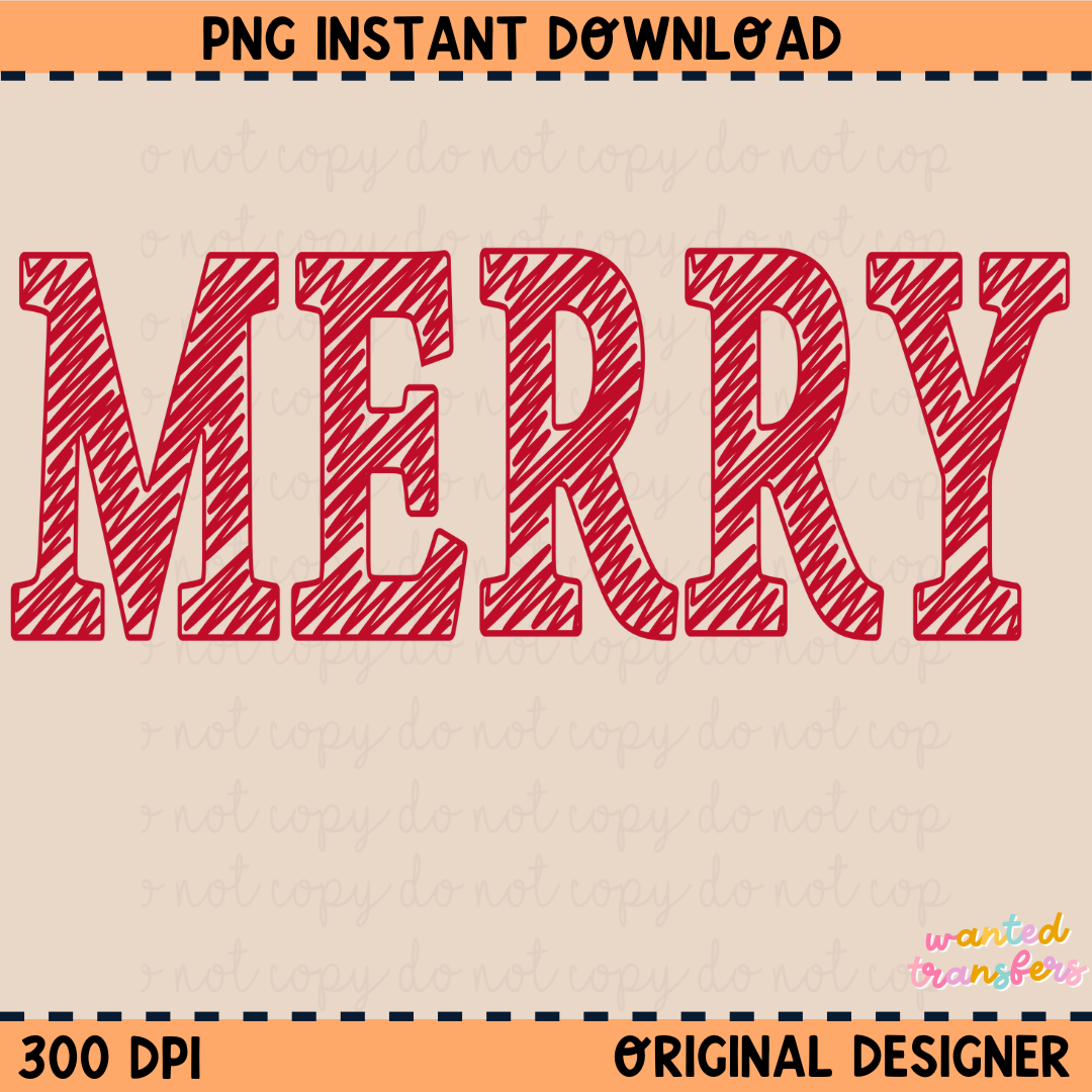 Scribble Red Merry Christmas PNG Digital Download