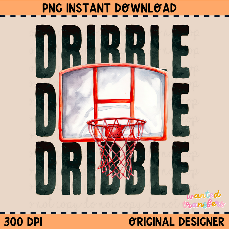 Dribble Watercolor Basketball Black Font PNG Digital Download