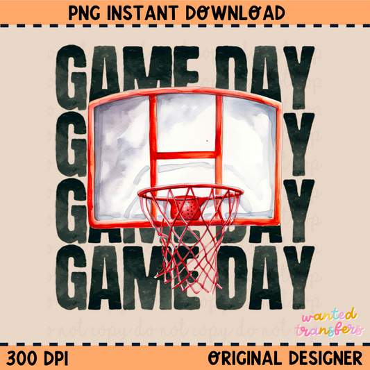 Game Day Watercolor Basketball Black Font PNG Digital Download