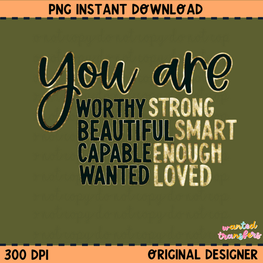 You Are Affirmations Glitter Mental Health PNG Digital Download