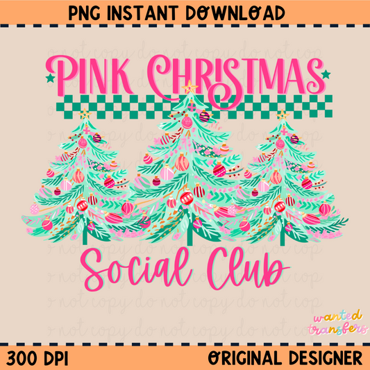 Pink Christmas Social Club PNG Digital Download