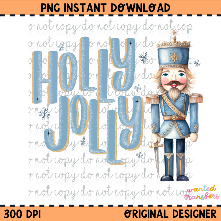 Holly Jolly Blue Traditional Christmas Vintage PNG Digital Download