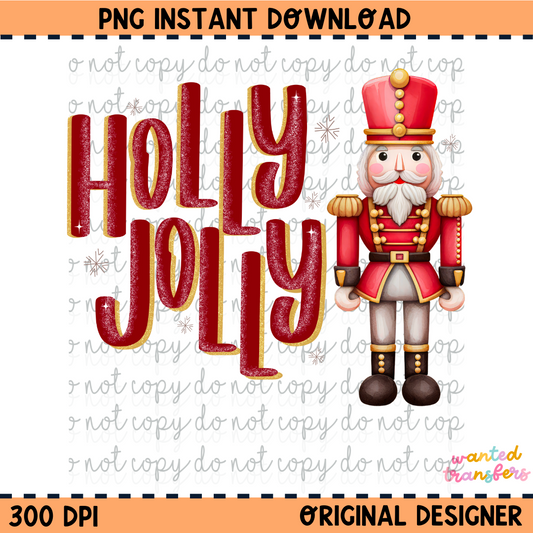 Holly Jolly Red Traditional Christmas Vintage PNG Digital Download