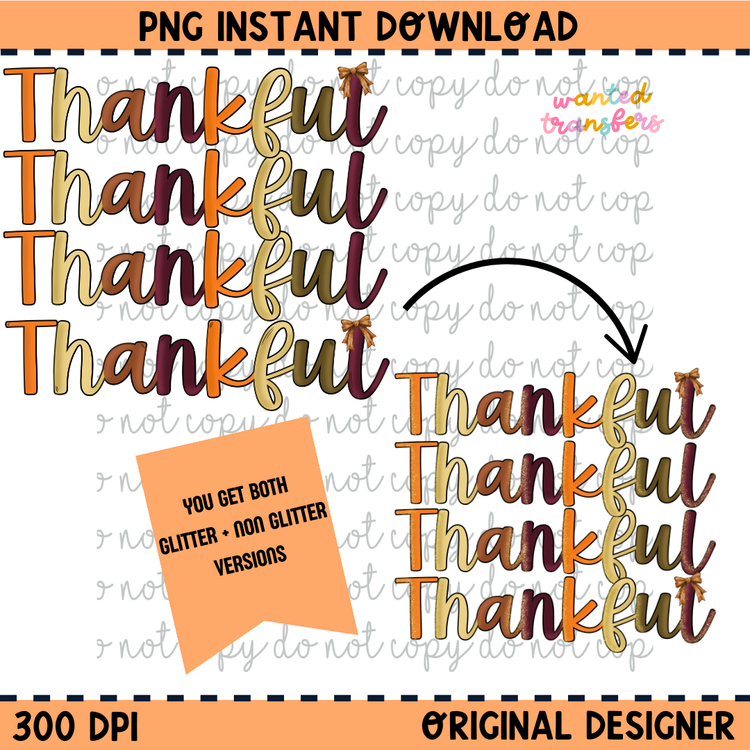 Thankful, Thanksgiving Bundle PNG Digital Download (2 PNG Instant Downloads)
