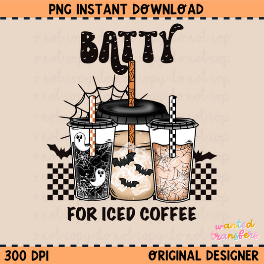 Batty for Iced Coffee Halloween PNG Digital Download