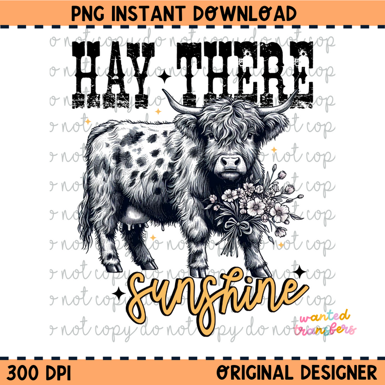 Hay There Sunshine Highland Cow PNG Digital Download