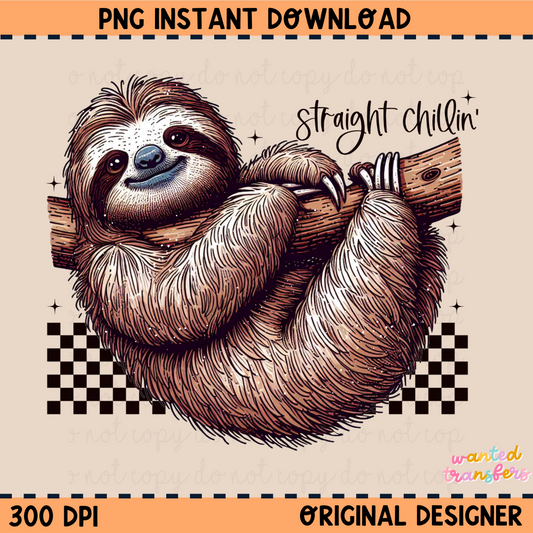 Straight Chillin' Sloth PNG Digital Download