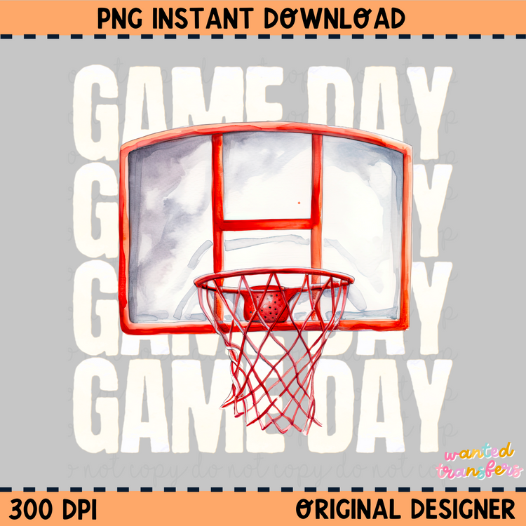 Game Day Watercolor Basketball White Font PNG Digital Download