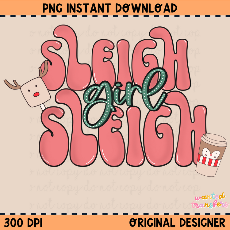 Sleigh Girl Sleigh Christmas PNG Digital Download