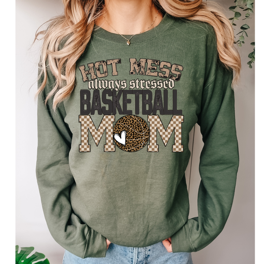 Hot Mess Always Stressed Basketball Mom Leopard 2 DTF Transfer