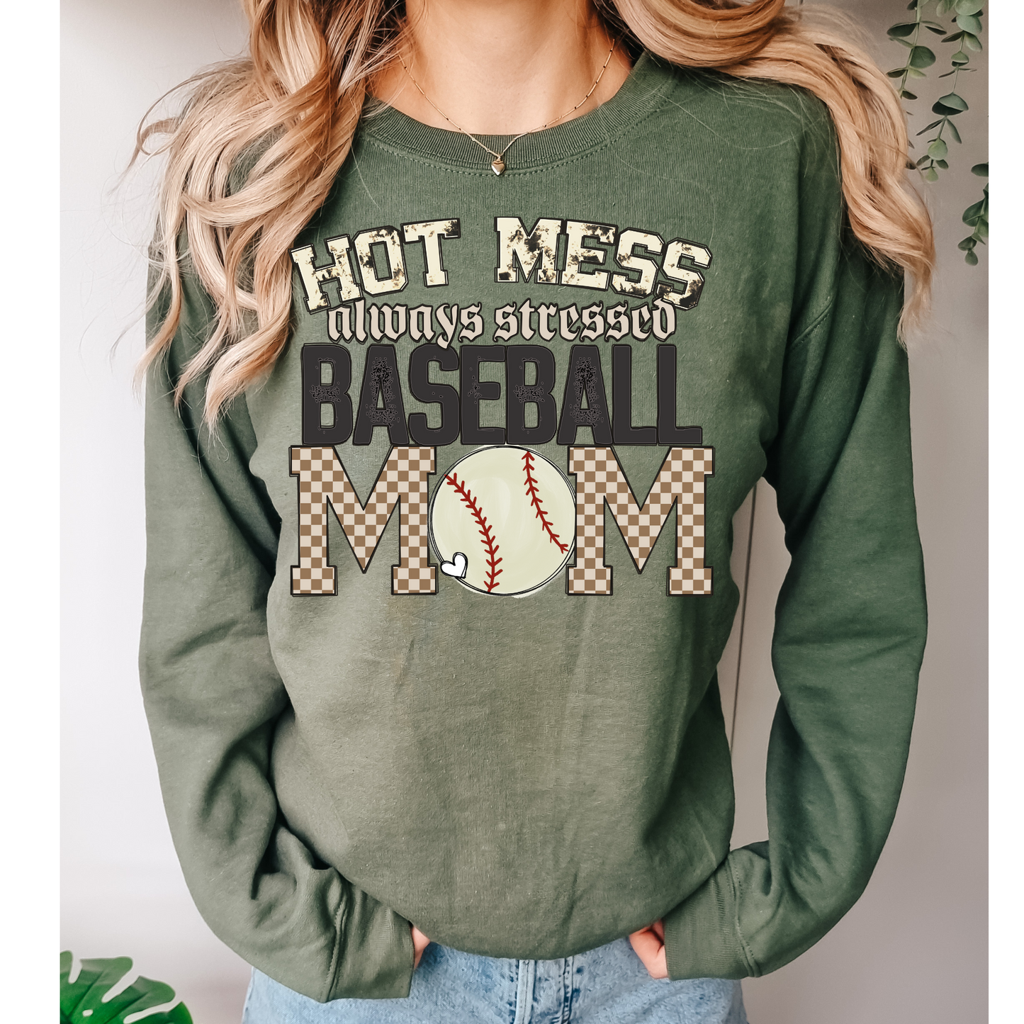 Hot Mess Always Stressed Baseball Mom Leopard DTF Transfer