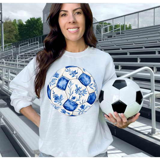 Blue Toile Soccer Ball Trendy Soccer DTF Transfer