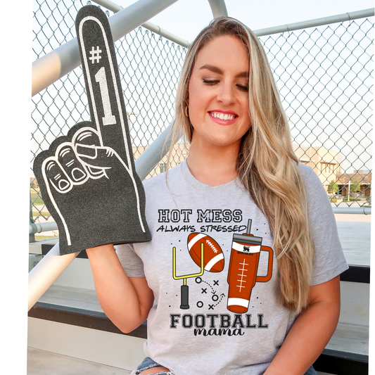 Hot Mess Football Mama Black Text DTF Transfer