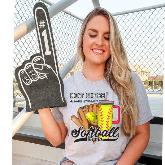 Hot Mess Softball Mama Black Text DTF Transfer