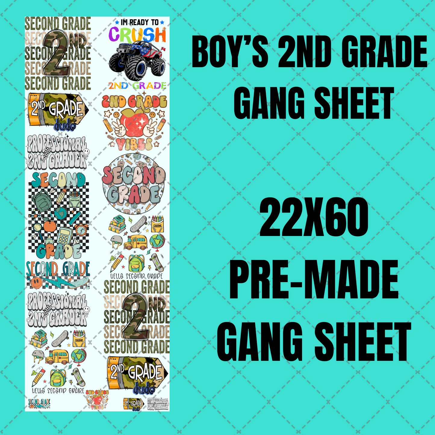 Boy's 2nd Grade Premade Gang Sheet 22"x60"