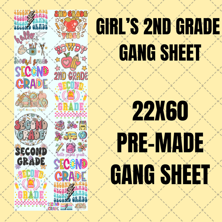 Girl's 2nd Grade Premade Gang Sheet 22"x60"