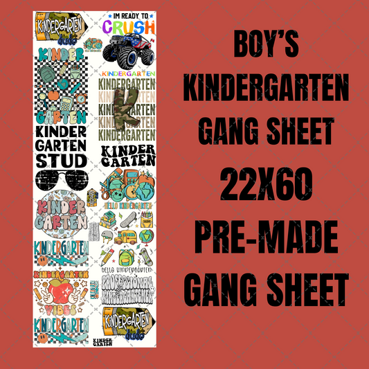 Boy's Kindergarten Grade Premade Gang Sheet 22"x60"