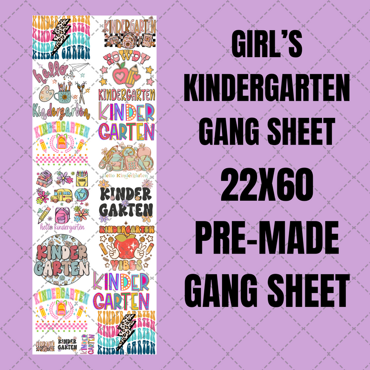 Girl's Kindergarten Grade Premade Gang Sheet 22"x60"