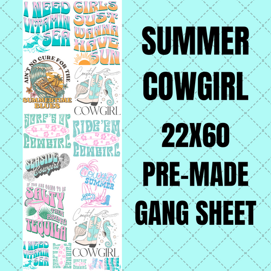 Cowgirl Summer Western Premade Gang Sheet 22"x60"