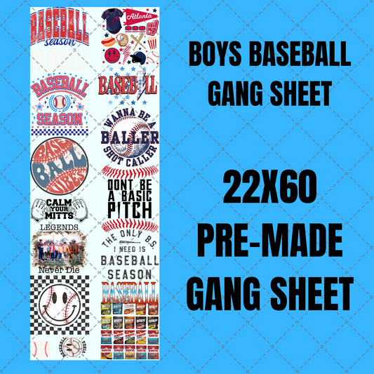 Boys Baseball Premade Gang Sheet 22"x60"