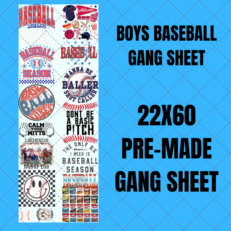 Boys Baseball Premade Gang Sheet 22"x60"