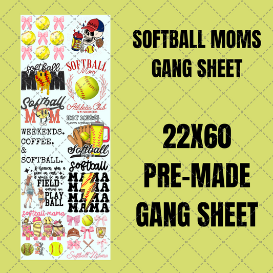 Softball Mom's Premade Gang Sheet 22"x60"