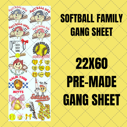 Softball Family Premade Gang Sheet 22"x60"