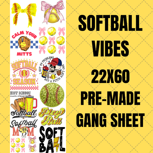 Softball Vibes Premade Gang Sheet 22"x60"