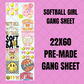 Softball Girl Premade Gang Sheet 22"x60"