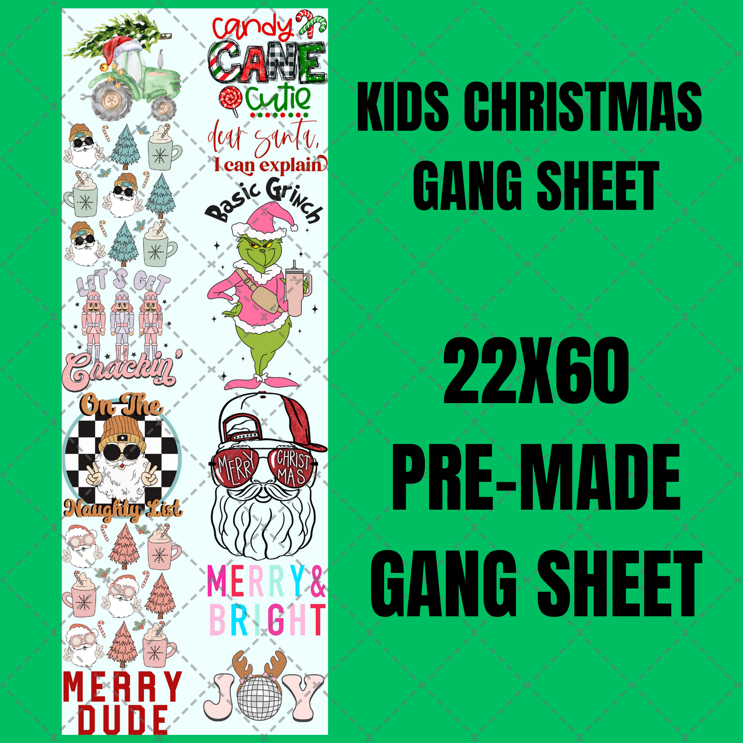 Kids Christmas Premade Gang Sheet 22"x60"