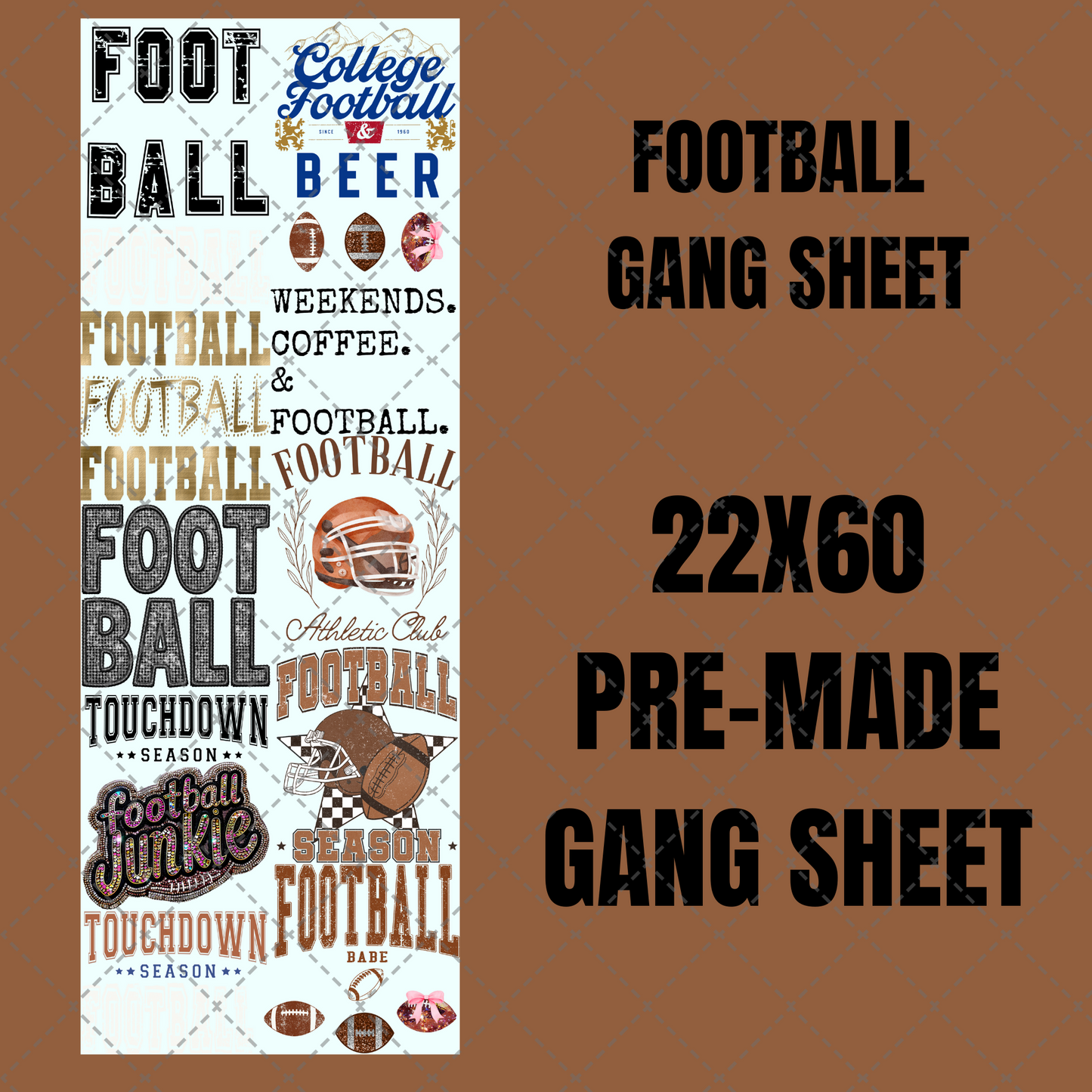 Football Premade Gang Sheet 22"x60"