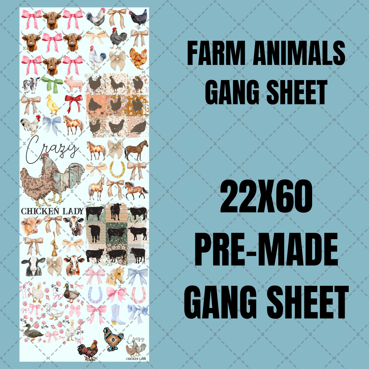 Farm Animals Premade Gang Sheet 22"x60"