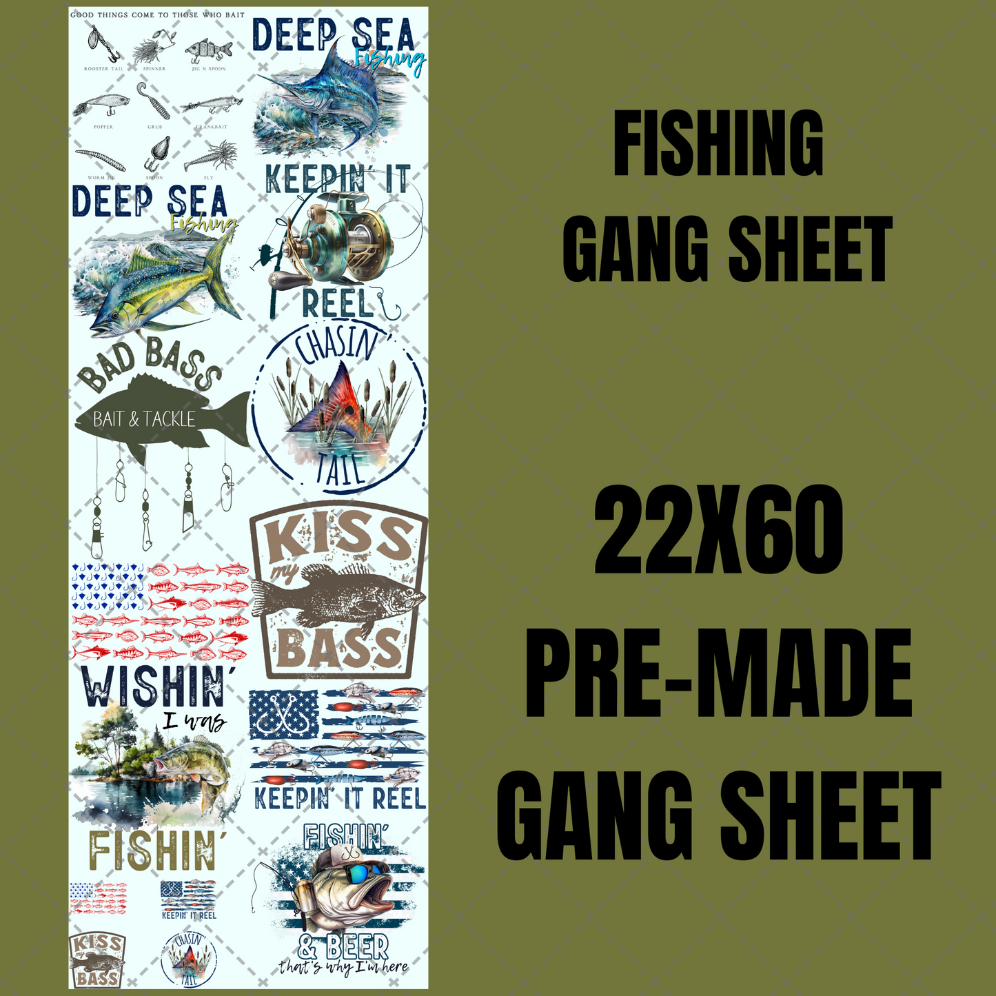 Fishing Premade Gang Sheet 22"x60"