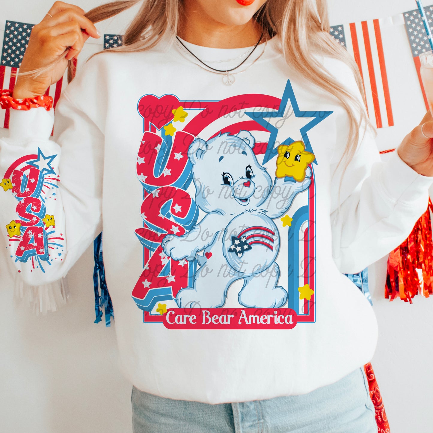 Care Bear America 4th of July DTF Transfer (BOTH transfers, Pocket + Full Front)