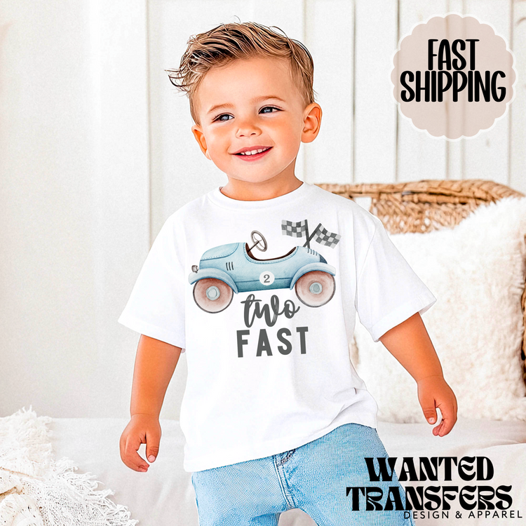 Two Fast Birthday, Race Car Themed Birthday Tee, Trendy Birthday Dude, Fast, Racing, Watercolor Car, Race Track, Two Fast