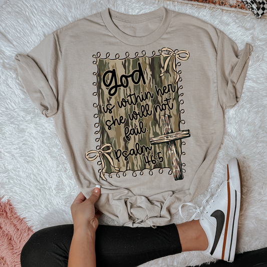 God is Within Her Camo Faith Clear Film Screen Print Transfer