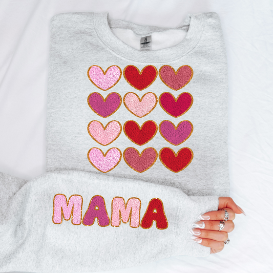 Faux Chenille Hearts Mama (FRONT + BACK INCLUDED) DTF Transfer