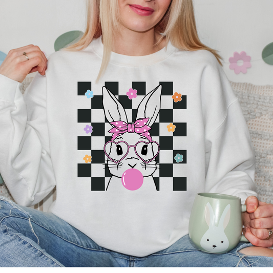 Black Checkered Bubble Gum Bunny Easter DTF Transfer