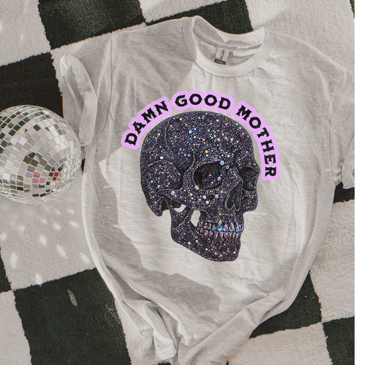 Damn Good Mother Faux Sequin Skull DTF Transfer