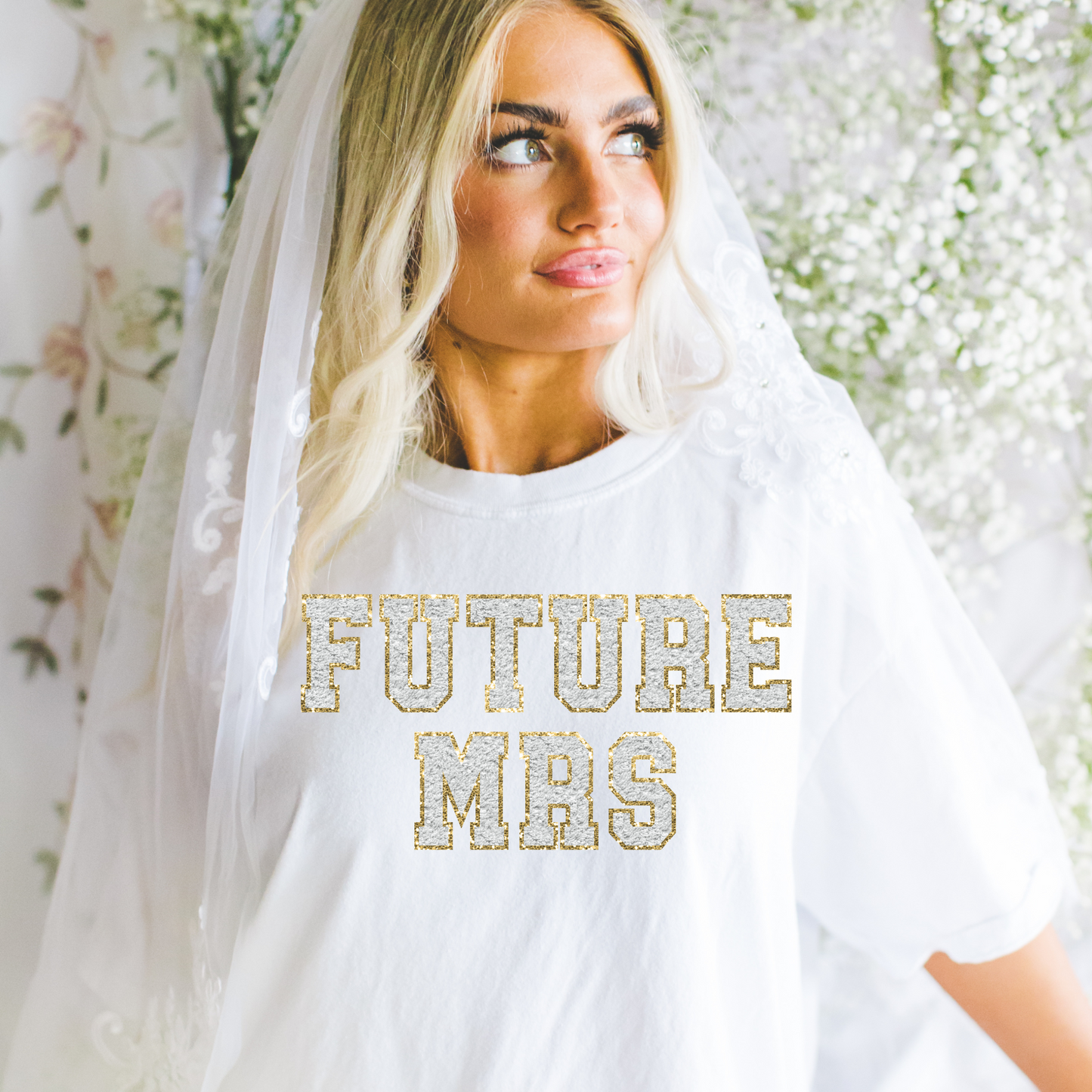 Faux Chenille White & Gold Future Mrs. DTF Transfer