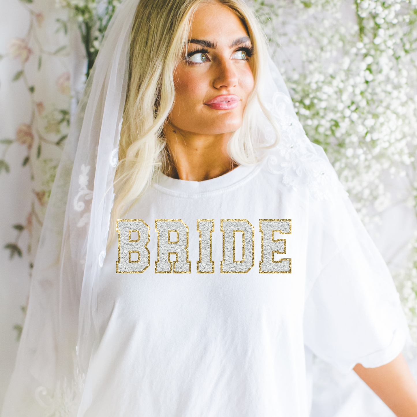 Faux Chenille White & Gold Bride DTF Transfer