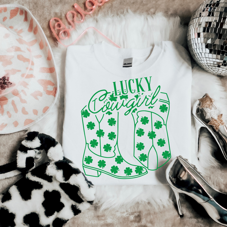 Lucky Cowgirl St. Patricks Day Western DTF Transfer