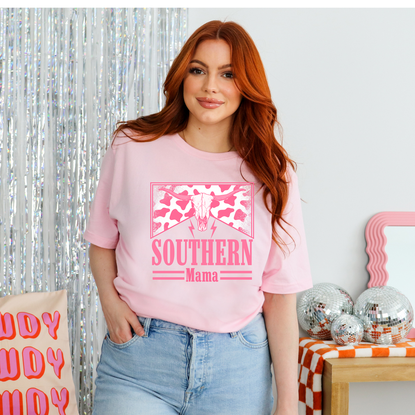 Southern Mama Pink & Cow Print Western DTF Transfer