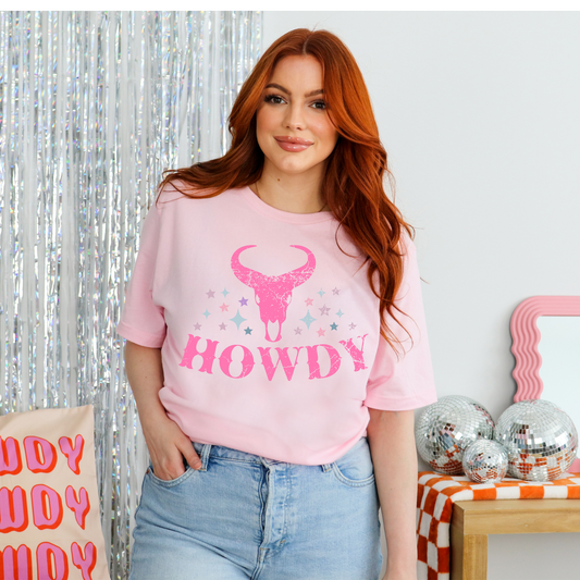 Pink Howdy Cowskull Western DTF Transfer